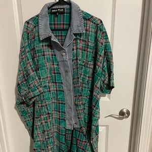Green Plaid Denim kimono White Birch